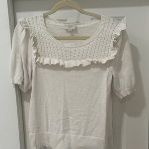 LOFT Cream Ruffle Knit Sweater